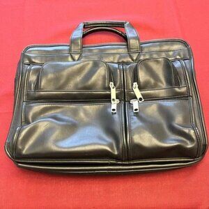 Vintage Monarch Luggage Messanger Bag Black Faux Leather Briefcase Laptop
